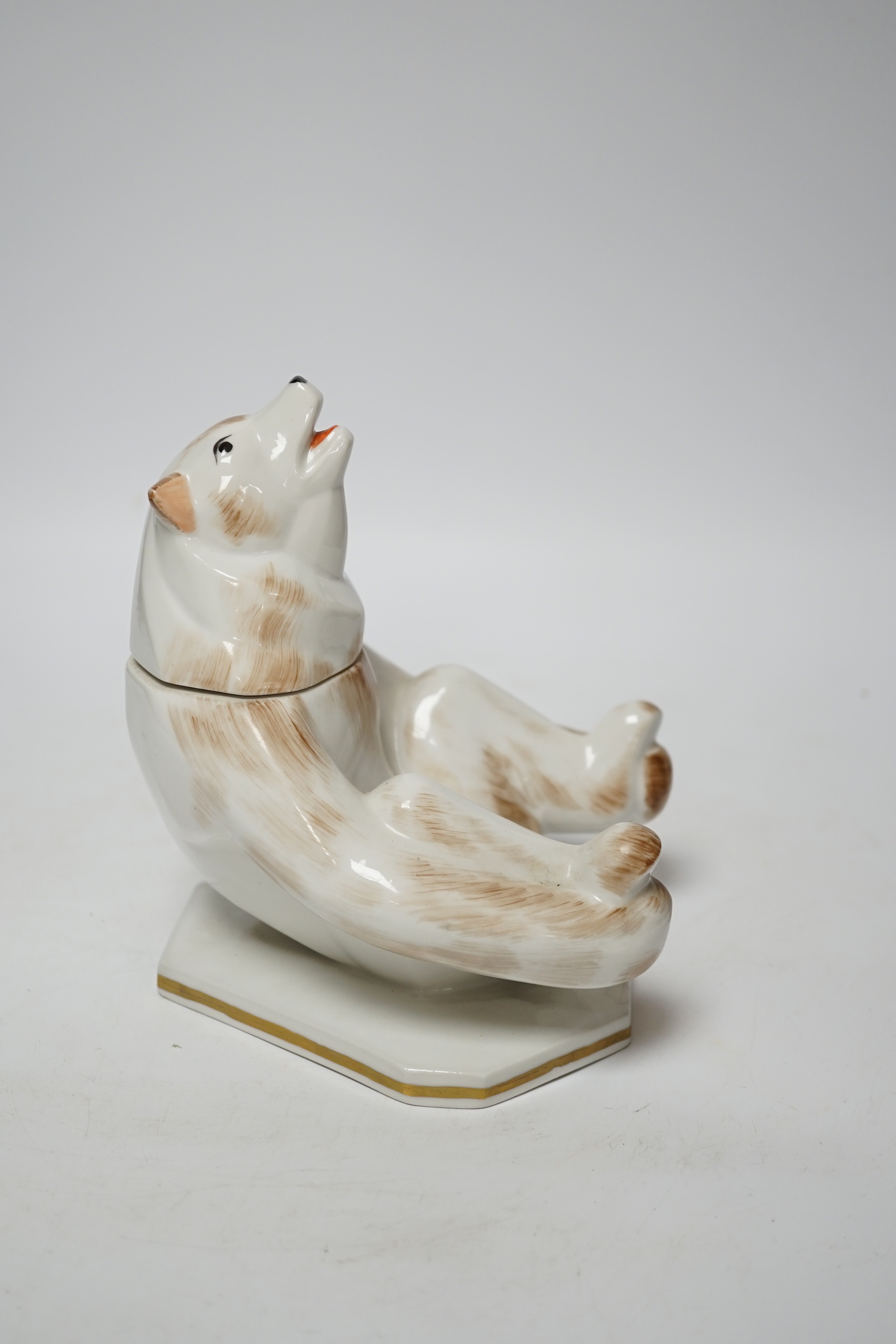 A French porcelain ‘bear’ jar and cover, 17cm